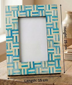 Premium Blue Marble Picture <b>Frame</b> with Basket Weave Geometric <b>Design</b>, Elegant Handmade Photo <b>Frame</b> Gift - Product Image 3