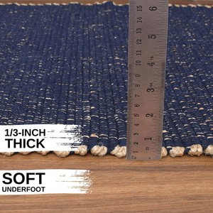Tapis moderne en coton tissé plat, rectangulaire, bleu marine uni, pour salon, décoration intérieure, lavable, avec envers en jute - Product Image 3