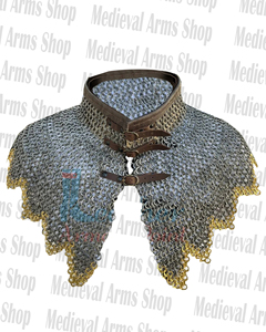 Handmade Medieval Mild Steel Chainmail Zig Zag Collar <b>Flat</b> Riveted Gorget Leather Buckle Neck Shoulder Armor for Reenactment SCA - Product Image 2
