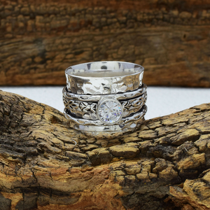 Natural White Topaz <b>Spinner</b> Handmade Fidget <b>Ring</b> 925 Sterling Silver Topaz <b>Ring</b> Anxiety Relief Jewelry Boho Gift - Product Image 1