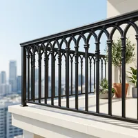 Rampe de balcon traditionnelle en fonte, à fixation supérieure, résistante à la rouille, rampe de balcon murale en tuyau