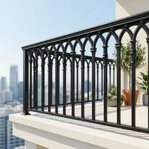 Rampe de balcon traditionnelle en fonte, à fixation supérieure, résistante à la rouille, rampe de balcon murale en tuyau - Product Image 2