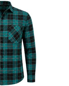Chemise en flanelle décontractée pour homme, coupe ajustée, manches longues, boutonnée, en coton à carreaux, couleur bleu sarcelle et noir, personnalisée par le fabricant, style mode - Product Image 5