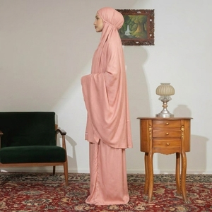 Conjunto de oración musulmán para mujer de rayón premium, suave y transpirable, color rosa polvoriento, mukena, abaya islámica, vestido de dos piezas, ropa de solat para mujer - Product Image 2
