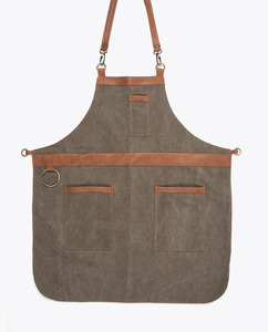 Delantal de Mezclilla Azul de Algodón para Peluquería, Delantal de Trabajo para Mujeres y Hombres, Delantal de Cocina para Chef y Barbero con Correas de Cuero - Product Image 4