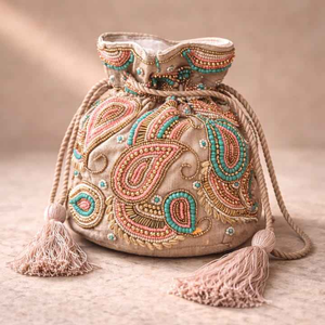 Handmade Women's Fashion <b>Clutch</b> Potli Bag Pouch Embroidery Cotton Material Flap Closure Eco-Friendly for <b>Wedding</b> Evening Parties - Product Image 1