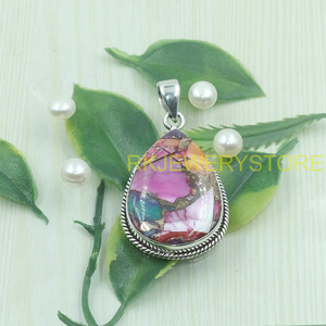 Colgante de Turquesa Rosa en Forma de Lágrima, Plata de Ley 925, Joyería Hecha a Mano con Marco de Cuerda, Piedra Natural, Regalo para Mujeres, Hermanas y Hombres - Product Image 4