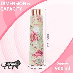 100 Percent Pure <b>Copper</b> Water <b>Bottle</b> with Flower Print Leak Proof Lid Ayurvedic <b>Drinking</b> <b>Bottle</b> for Office Hiking - Product Image 2