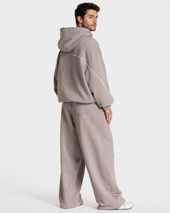 Sweat-shirt à capuche décontracté surdimensionné pour homme, gris pierre avec détails contrastants, en polaire premium, modèle OEM - Product Image 6