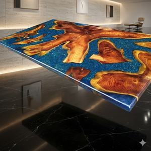 Resin craft with wood Edge Wood Slab Modern Coffee Table with Epoxy Resin Top Handmade Customizable Design for Living Room - Product Image 1