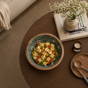 Bol à salade en bois de manguier floral émaillé, fait main, sûr pour les aliments, pour fruits, salades, décoration de table de cuisine et salle à manger - Product Image 3