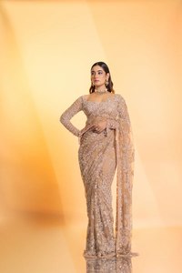 Hermoso Saree de Georgette con Bordado de Lentejuelas y Borde de Encaje, Saree para Bodas, Saree de Diseñador para Fiestas - Product Image 4