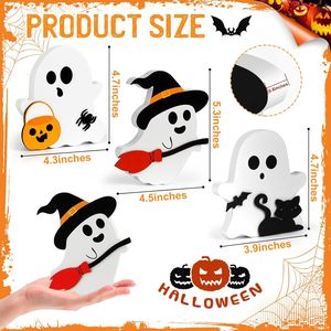 Decorazioni di Halloween: Set di 3 Vassoi in Legno con Gatti Neri, Pipistrelli, Scopa da Strega e Cartelli a Forma di Zucca - Product Image 2
