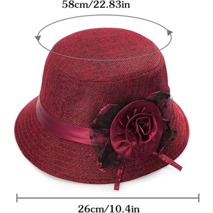 Chapeau Bob Élégant Rouge pour Femme en Lin Brodé de Roses avec Bordure en Maille – Style Européen Tendance pour Adultes, Idéal Printemps-Été et Soirées - Product Image 4