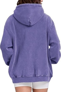 Sudadera con Capucha Extra Grande, Color Morado Sólido, Felpa de Algodón, con Bolsillo, Estilo Casual, Unisex, para Otoño, Corte Regular - Product Image 2