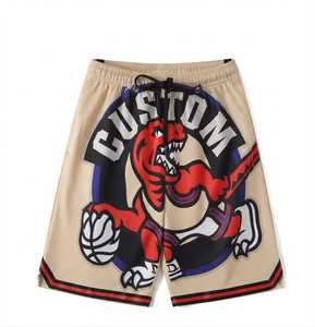 Pantalones Cortos de Baloncesto para Hombre, Transpirables, Color Beige, Personalizados, 100% Poliéster, Secado Rápido, Malla Elástica, Estampado Digital Lateral, Venta al Por Mayor - Product Image 1