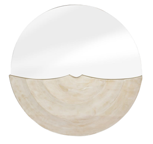 Modern Geometric <b>Round</b> Split Design Wall <b>Mirror</b> - White Resin & Natural Wood - 70cm <b>Bathroom</b> Home Decor - Product Image 4