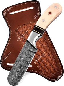 Couteau de camping professionnel en acier Damas, lame pleine longueur, ultra-affûtée, type 'Bull Cutter', qualité industrielle, avec étui de transport horizontal, OEM - Product Image 3