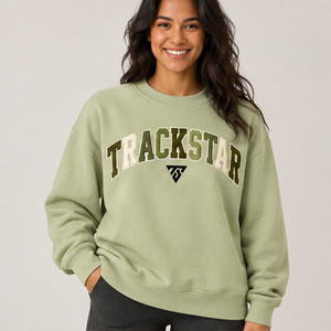 Women's Light Olive Multicolor Varsity Letter <b>Crewneck</b> Sweatshirt Oversized Long Sleeve Custom Logo Pullover Wholesale - Product Image 1