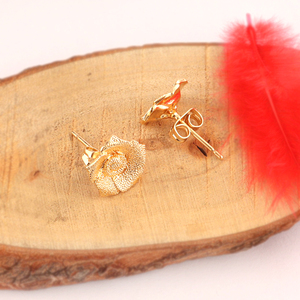 Minimalist cute flower jewelry solid brass texture metal 18k gold plated anti tarnish romantic rose <b>stud</b> earrings gift for her - Product Image 6