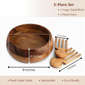 Bol en bois avec deux poignées, ustensiles et cuillères à fruits, bols et cuillères en bois de manguier artisanaux de qualité supérieure inclus, cadeaux parfaits - Product Image 4