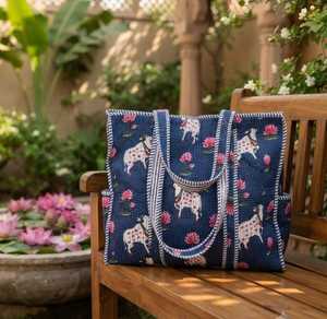 Bolsa de Mano de Algodón con Bordado Floral Pintado a Mano, Diseño Personalizado de Elite Craft Studio, con Cierre de Cremallera, Gran Capacidad para Uso Diario - Product Image 2