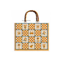 Sac fourre-tout artisanal personnalisé en perles de rocaille avec poignées en bambou, fermeture éclair, thème poisson bohème, sac de plage d'été de luxe, artisanal et personnalisé