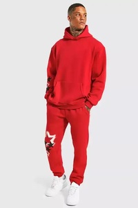 GULLSTAR YOGA INDUSTRY Survêtement à capuche rouge pour homme, manches longues, couleur unie, motif étoiles imprimé, tenue décontractée 100% coton - Product Image 6