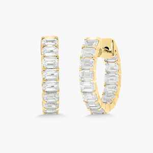 Emerald Cut Lab Grown Diamond Huggie Hoop <b>Earrings</b> Small Hinged Stacking Luxury Hoops 14K Gold Channel Set 12.55mm Everyday Wear - Product Image 1