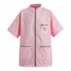 Short Sleeves Pet Grooming Smock with Zipper Waterproof Hair Resistant and Bleach Resistant Tops - Product Image 1