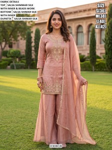 Pink Embroidered Sleeveless Top With <b>Palazzo</b> Pants And Dupatta Traditional Indian Wedding Wear For Women - Product Image 5