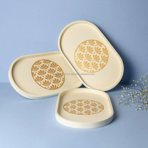 Home Decorative Grey & Gold Printed Design MDF Wood Oval Serving <b>Trays</b> Hand Crafted Wooden Hand Painted Decorative Serving <b>Tray</b> - Product Image 5