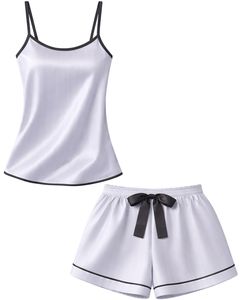 Silver Grey Black Satin Women Pajama Set Silk Sleepwear <b>Spaghetti</b> <b>Strap</b> Cami And Shorts Soft Luxury Nightwear Summer Lounge Set - Product Image 1