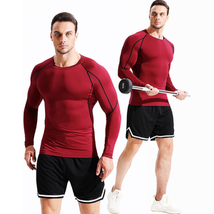 Wholesale Red Long Sleeve Shirt Workout <b>Athletic</b> Gym Lightweight Breathable Running Quick Dry Fit Men's Shirt - Product Image 3