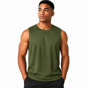 Men's Olive <b>Green</b> Sleeveless Tank Top O-Neck Quick Dry Breathable Casual Knitted Solid Color Polyester High Street Workout Shirt - Product Image 1