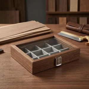 Walnut Wood Hanging Jewelry <b>Box</b> with Glass Lid Ring Organizer Tray Multi-Compartment Storage Case Elegant Jewelry Display Gift - Product Image 2
