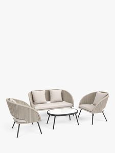 Conjunto de Muebles de Jardín de Mimbre con Cojines de Tela, Mesa de Vidrio Templado, para Jardín, Césped, Terraza, Muebles Modernos para Conversar - Product Image 2