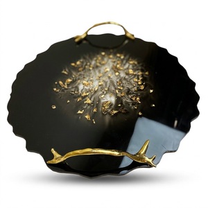 Elegant <b>Black</b> And Gold Epoxy Resin Tray Gold Foil Agate Edge Serving Platter Wholesale Decorative <b>Plate</b> For Hotel Wedding Home - Product Image 1