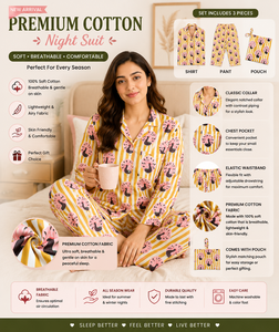 Jaipur Hand Block Print 100% Cotton Night Suit for Women <b>Long</b> Sleeve Shirt & Pajama Set Breathable Loungewear PJS with Pouch - Product Image 6