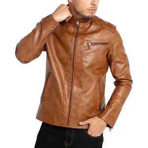 New Stand Collar <b>Men</b> <b>Jackets</b> Youth Casual <b>Jacket</b> Wholesale Price Sheep Skin <b>Leather</b> Washed Plus Size Zipper <b>jacket</b> for <b>men</b> - Product Image 2