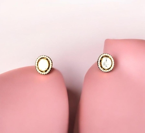 Gold Plated 925 Sterling <b>Silver</b> Round Ear <b>Studs</b> with White Stone Women Fashion Earrings for Wedding and Party Wear - Product Image 3