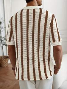 Camisa Casual de Hombre para Primavera/Verano, Manga Corta, Corte Regular, Logotipo Frontal, Rayas, Antiarrugas, Transpirable, 100% Poliéster - Product Image 2