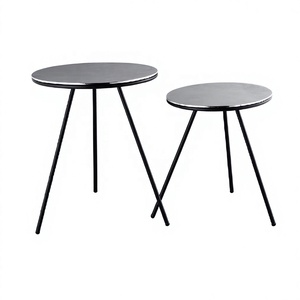 Modern <b>Round</b> Shape Coffee <b>Table</b> Set Silver Color Foldable Tripod Leg with Iron Base for Home Hotel Bedroom or Living Room Use - Product Image 1