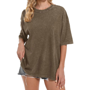 High Quality Canvas <b>Acid</b> Washed Loose Women's Vintage T-Shirt <b>Drop</b> Shoulder Streetwear 100% Cotton Breathable Quick Dry - Product Image 1