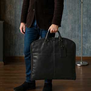 Sac de transport pour costume en cuir de vachette véritable noir, moderne, avec fermeture éclair, de luxe, pour affaires, étui de protection de voyage haut de gamme LSC-0001 - Product Image 4