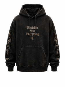 Sudadera con Capucha Negra para Hombre Acidwash Relentless Discipline Over Everything, Estilo Urbano Holgado, Algodón French Terry con Estampado - Product Image 2