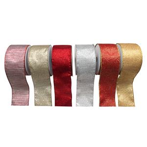 <b>Christmas</b> Striped Sequined Glitter Decorative 100% Polyester 2.5''x5'' <b>Ribbon</b> - Product Image 1