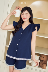 B2 MUM B905 Maternity <b>Lace</b> Shorts Set 100% Linen Breathable Fabric Pockets Adjustable <b>Elastic</b> Waistband Summer Women's Wholesale - Product Image 4