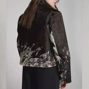 <b>Women</b> Fashion Cow Print Custom Logo Knitted Breathable <b>Jacket</b> Stylish Leather Look Regular Casual Outerwear Chains - Product Image 3