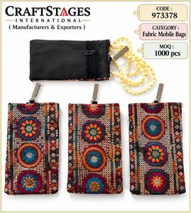 Pochette bandoulière verticale de style indien Gujarati avec broderie au fil, clip métallique et fermeture éclair au dos - Product Image 5
